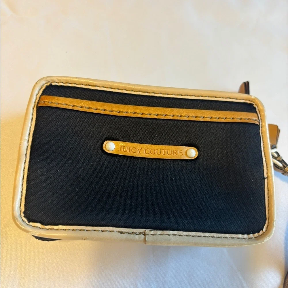 Vintage Juicy Couture Mini‎ Trifold Black Neoprene Wallet Faux Leather Trim